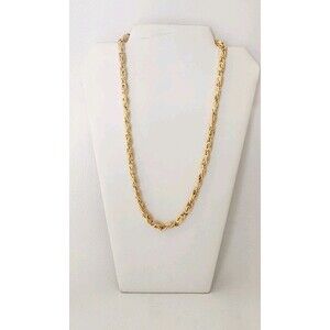 VINTAGE DESIGNER ANNE KLEIN CHUNKY PAPER CLIP LINK NECKLACE Matte GOLD TONE 24"